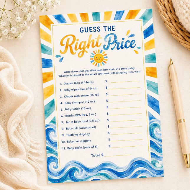 Papier Devinez le juste prix Jeu de Baby Shower Sunshine (Sunshine Baby Shower Game Card)