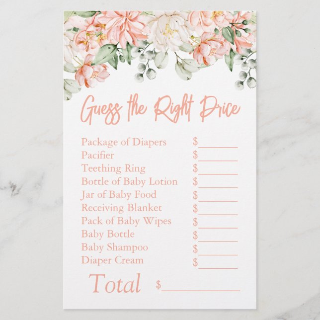 Papier Devinez le juste prix pour une baby shower sur le  (Devant)