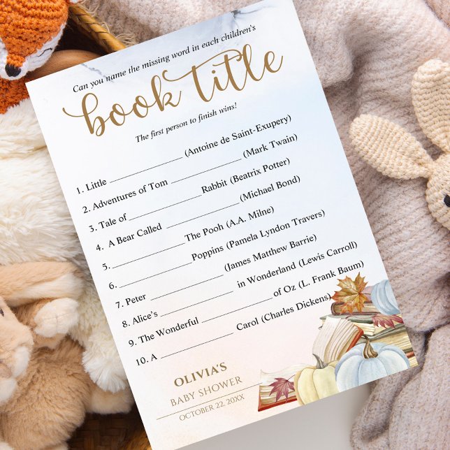 Papier Devinez le livre Titre Citrouille bleu Baby shower (Créateur téléchargé)