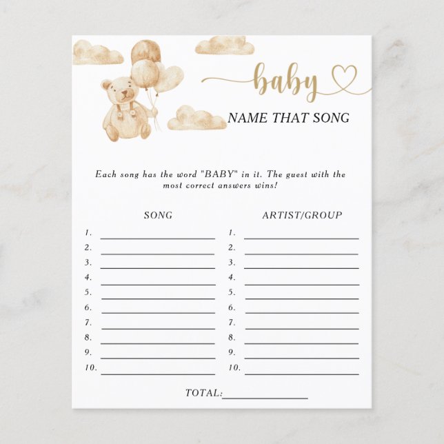 Papier Devinez le nom de cette chanson jeu de baby shower (Devant)