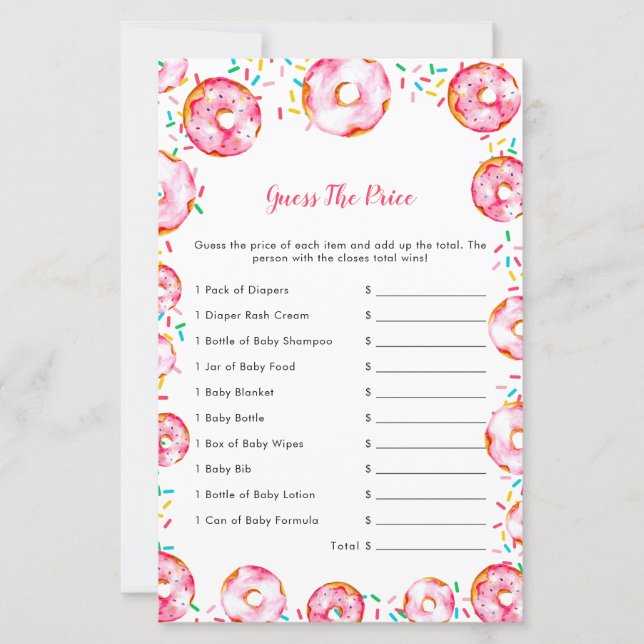 Papier Devinez le prix Donuts Couches Jeu de Baby Shower (Devant)