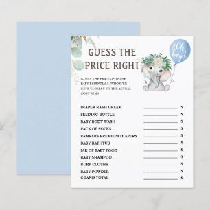 Papier Devinez Le Prix Elephant thème Baby shower jeu
