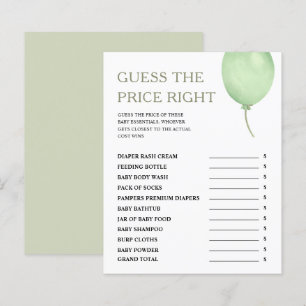 Papier Devinez Le Prix Green Balloon Boy Baby shower Jeu