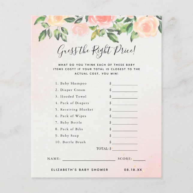 Papier Devinez le prix | Jeu de Baby Shower (Devant)