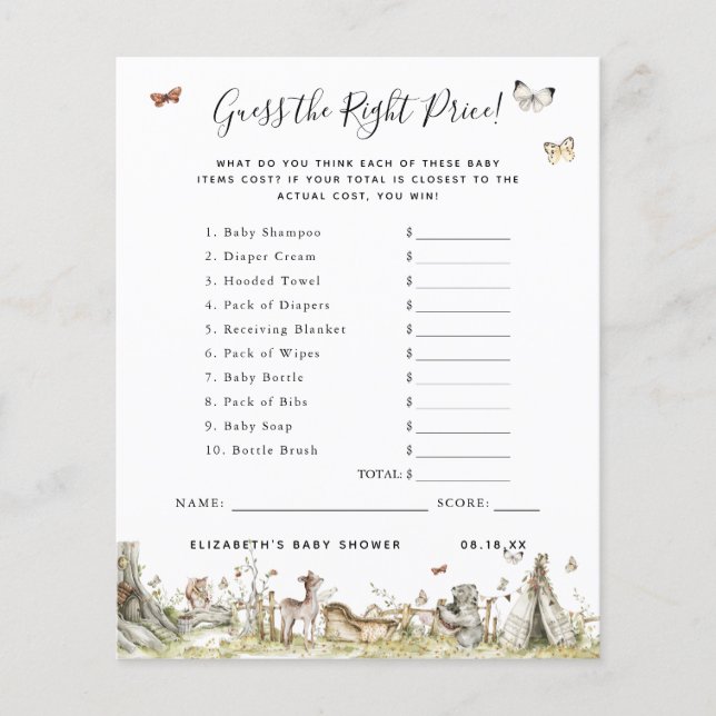 Papier Devinez le prix | Jeu de Baby Shower (Devant)