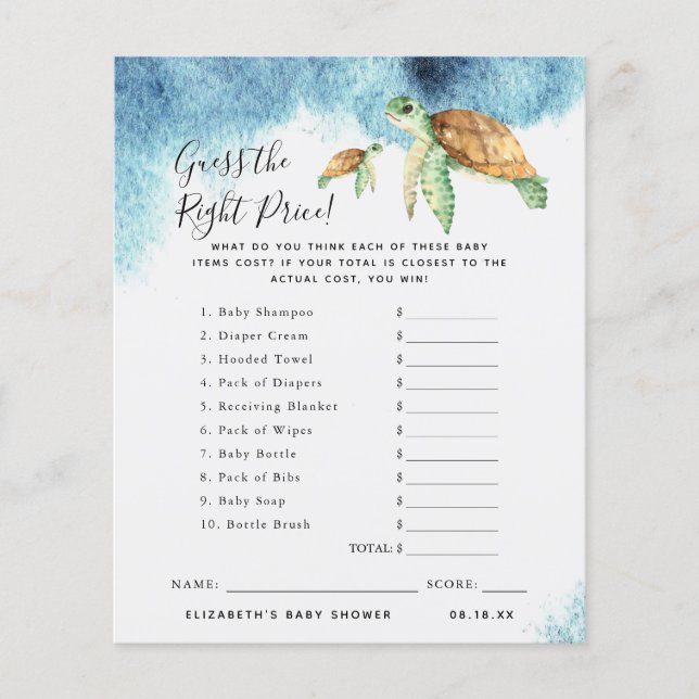 Papier Devinez le prix | Jeu de Baby Shower (Devant)