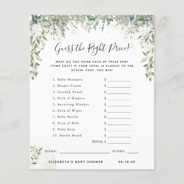 Papier Devinez le prix | Jeu de Baby Shower (Devant)