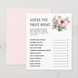 Papier Devinez le Prix Jeu de Baby Shower Papillon Rose