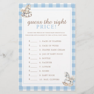 Papier Devinez le prix Rocking Horse Baby shower jeu