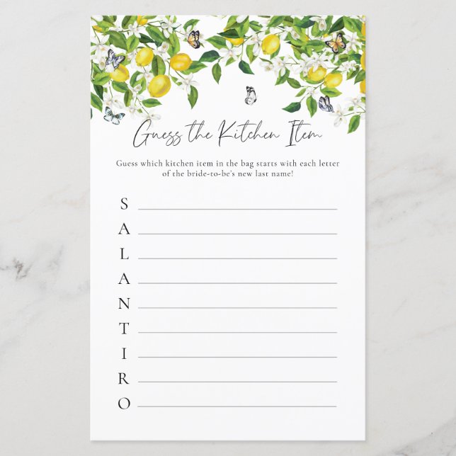 Papier Devinez l'objet de cuisine | Jeu de Baby Shower su (Devant)