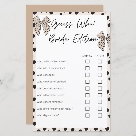 Papier Devinez qui a marié édition Jeux de douche de mari (Devant / Derrière)