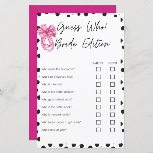 Papier Devinez qui a marié édition Jeux de douche de mari (Devant / Derrière)
