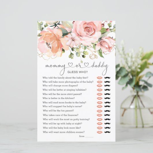 Papier Devinez Qui Baby shower Jeu Floral (Debout devant)