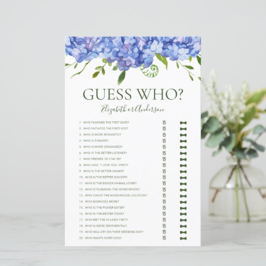 Papier Devinez Qui Blue Hydrangeas (Debout devant)