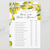 Papier Devinez qui, citron nuptiale jeux de douche (Devant / Derrière)