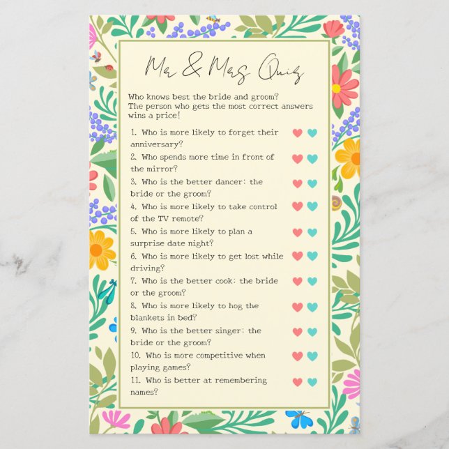 Papier Devinez Qui Drôle Mariage & Fête des mariées Jeu (Devant)