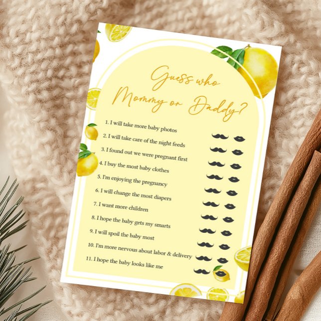 Papier Devinez qui est Maman ou Papa Jeu Citron Agrumes (Sweet Little One Citrus Baby Shower Guess Who Mommy or Daddy Game)