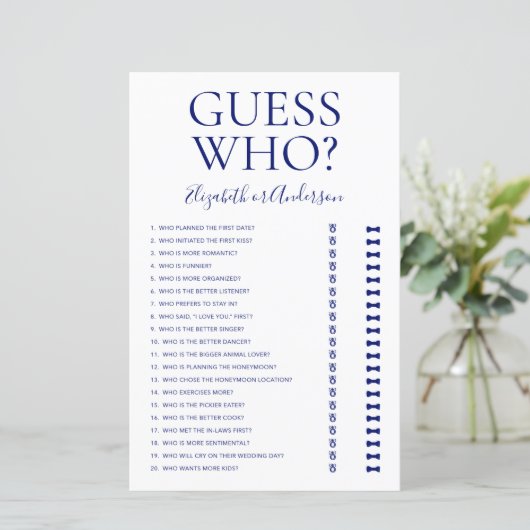 Papier Devinez Qui Fête des mariées Bleue Marine Jeu (Debout devant)