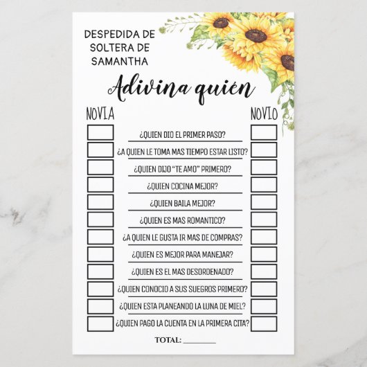 Papier Devinez qui jeu de baby shower anglais espagnol (Dos)