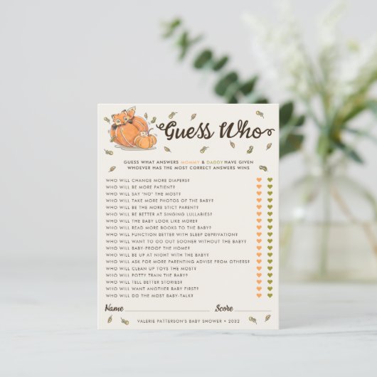 Papier Devinez qui jeu de Baby shower d'automne (Debout devant)