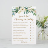 Papier Devinez Qui ? Jeu de Baby shower maman ou papa (Debout devant)