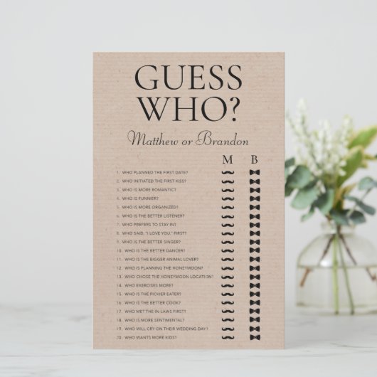 Papier Devinez qui jeu de douche LGBTQ (Debout devant)