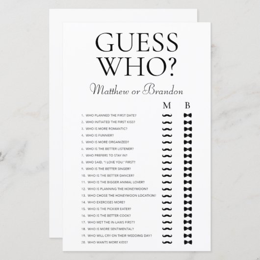 Papier Devinez qui jeu de douche LGBTQ (Devant / Derrière)