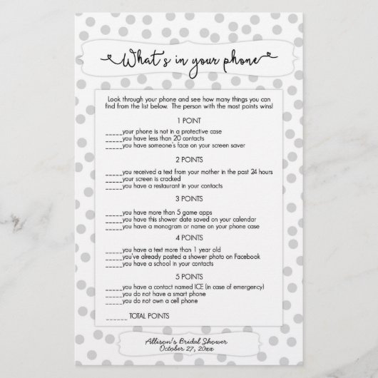 Papier Devinez qui + jeux de téléphone, gris point nuptia (Devant)