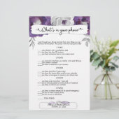 Papier Devinez qui + jeux de téléphone, violet gris flora (Debout devant)