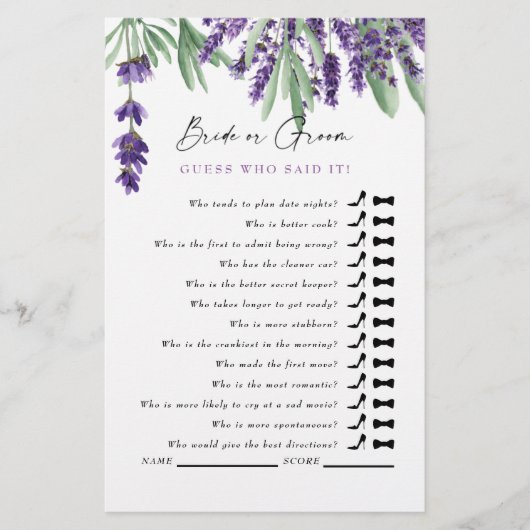 Papier Devinez Qui L'A Dit ? Fête des mariées Lavender si (Devant)