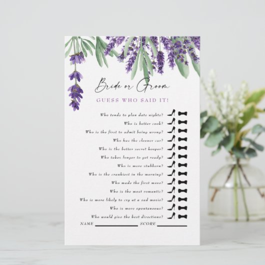 Papier Devinez Qui L'A Dit ? Fête des mariées Lavender si (Debout devant)