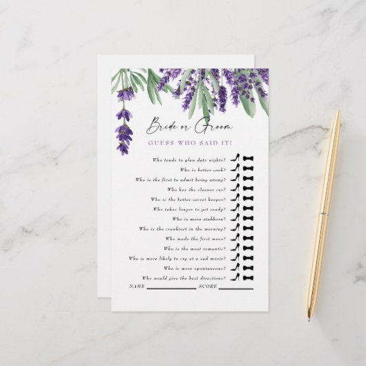 Papier Devinez Qui L'A Dit ? Fête des mariées Lavender si (Devant/Arrière en situation)