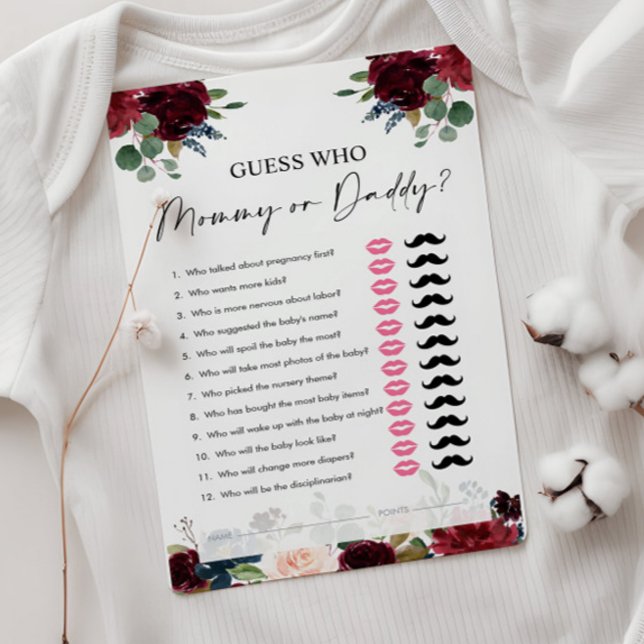 Papier Devinez qui, maman ou papa, Baby shower Boho jeu (Créateur téléchargé)