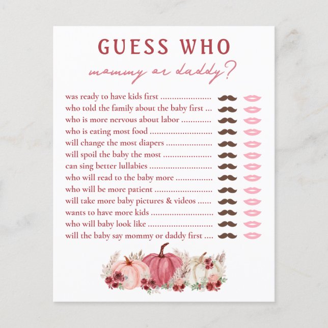 Papier Devinez Qui Maman Ou Papa Baby shower Citrouille J (Devant)