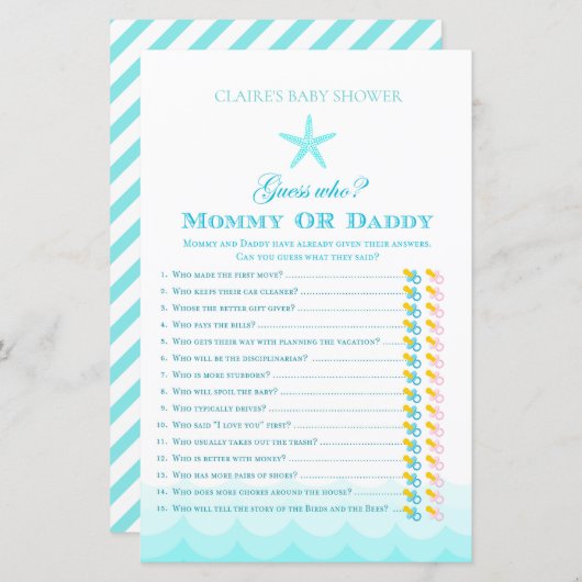 Papier Devinez Qui maman ou papa - Baby shower Jeu (Devant / Derrière)