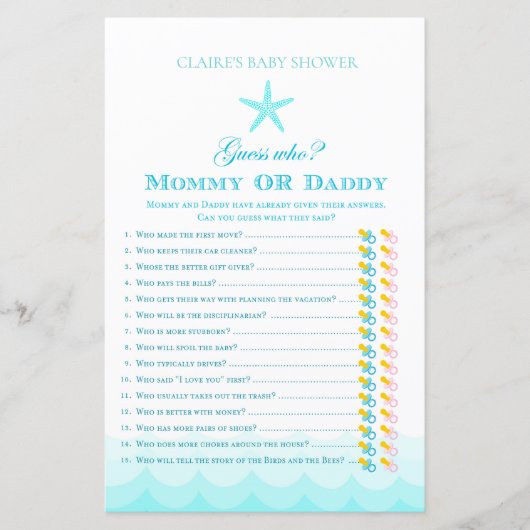 Papier Devinez Qui maman ou papa - Baby shower Jeu (Devant)
