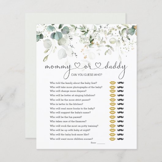 Papier Devinez qui maman ou papa Baby shower Jeu Vert (Devant / Derrière)