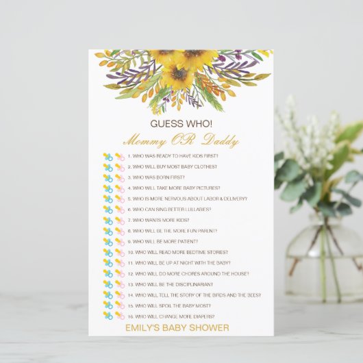 Papier Devinez qui, maman ou papa jeu de Baby shower (Debout devant)