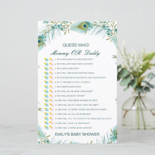 Papier Devinez qui, maman ou papa jeu de Baby shower (Debout devant)