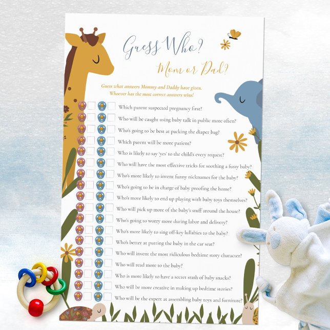 Papier Devinez Qui Maman ou Papa mignonne Animaux Baby sh (Guess Who Mom or Dad Cute Animals Baby Shower Game ©Susanne Sachers - Sunny Mind Design 🌞)
