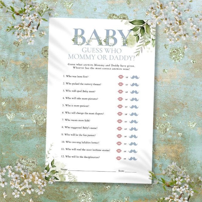 Papier Devinez Qui Maman Papa Baby shower Vert Jeu (Guess Who Mommy Daddy Greenery Baby Shower Game)