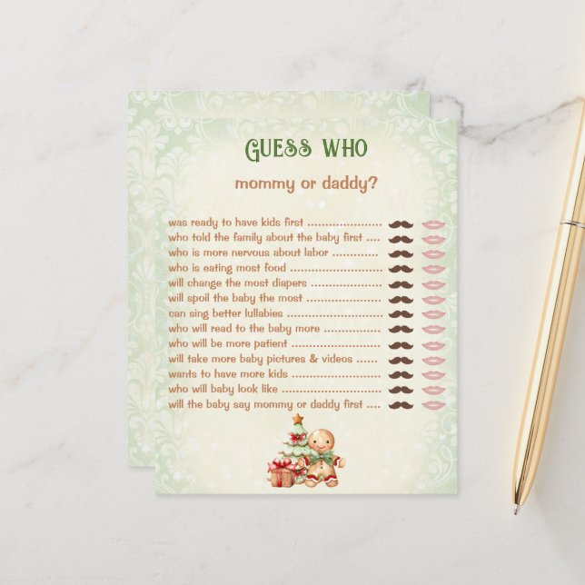 Papier Devinez Qui Maman Papa Classique Baby shower Jeu (Devant/Arrière en situation)
