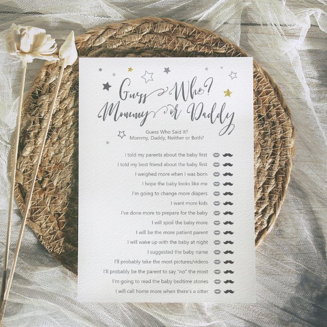 Papier Devinez Qui Maman Papa Jeu De Douche Neutre Sexe (Créateur téléchargé)