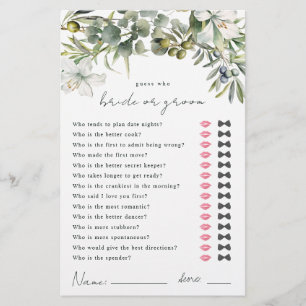 Papier Devinez qui marié ou groom jeu de douche