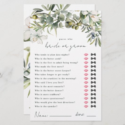 Papier Devinez qui marié ou groom jeu de douche (Devant / Derrière)