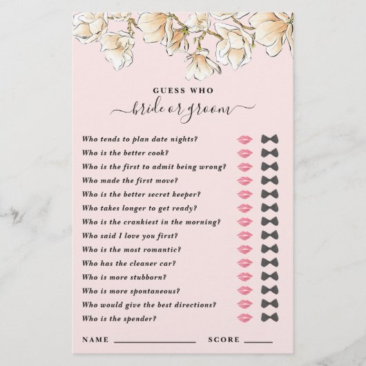 Papier Devinez qui marié ou groom jeu de douche (Devant)