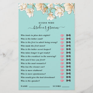 Papier Devinez qui marié ou groom jeu de douche