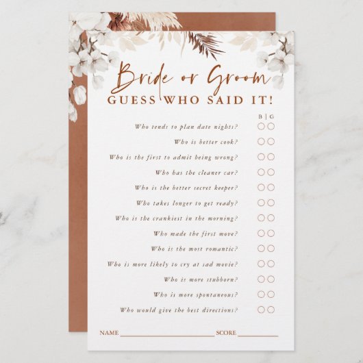 Papier Devinez qui marié ou groom - Jeu Floral en terre c (Devant / Derrière)