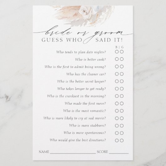 Papier Devinez qui marié ou la chambre - Boho Game Card (Devant)