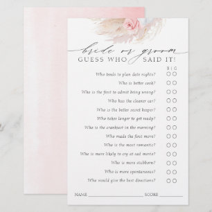Papier Devinez qui marié ou la chambre - Boho Game Card